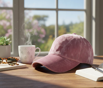 Casquette velours soie rose audacieuse poétique