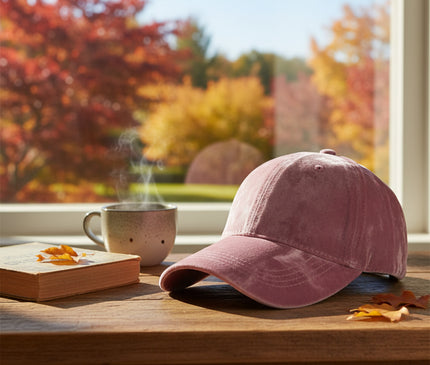 Casquette velours soie rose audacieuse poétique