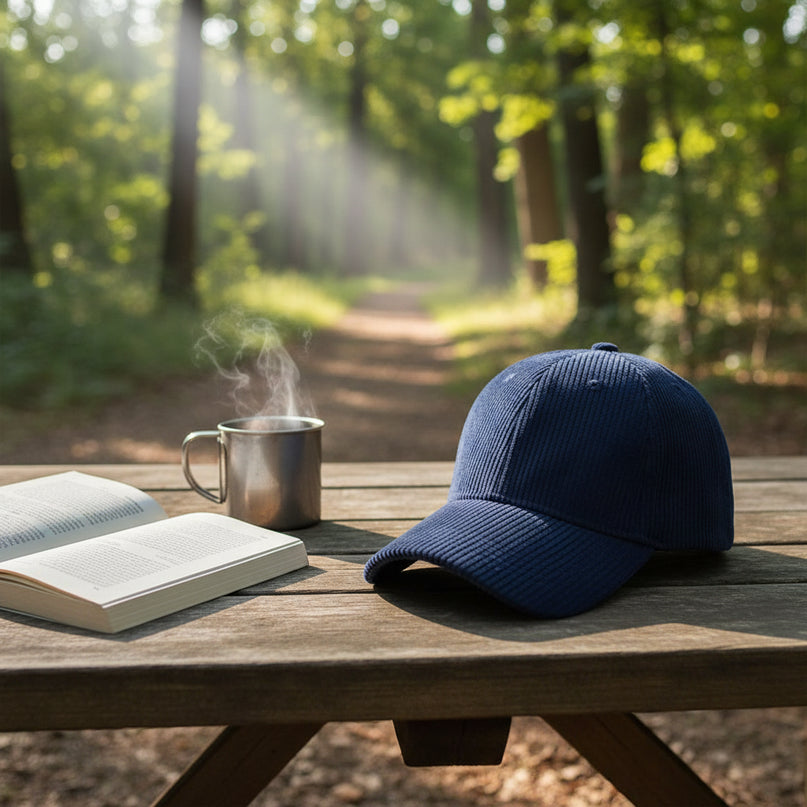 Casquette velours côtelé bleu espiègle charmante
